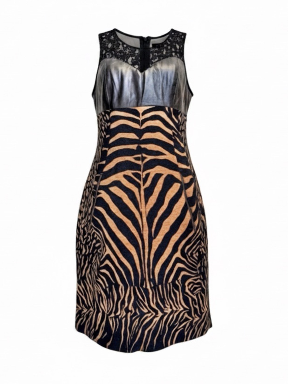 Tracy Reese Zebra Print Dress | Leather Lace Mixed Media | Statement Piece | 8